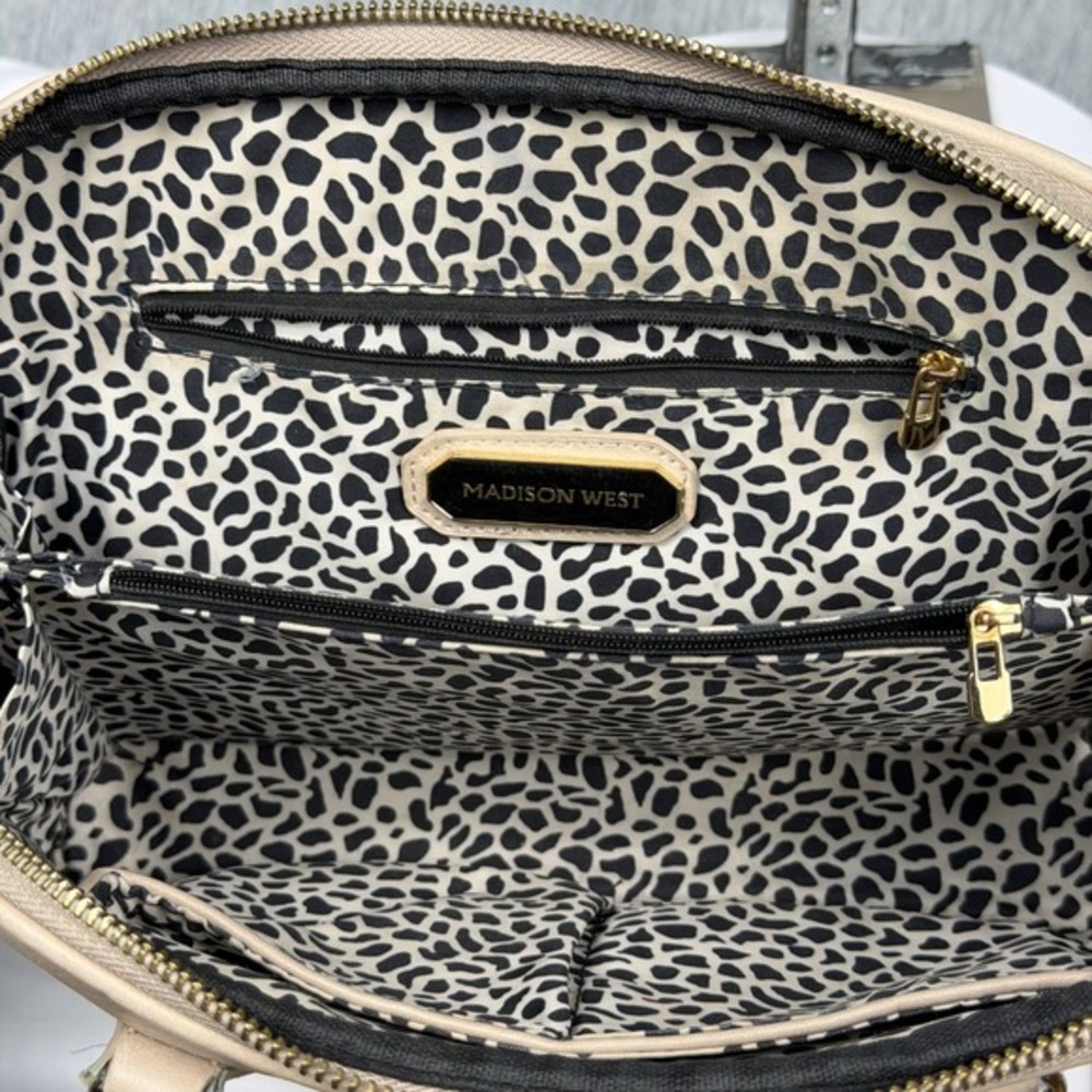 Madison West Beige Vegan Leather Satchel Braided Handle Crossbody Bag Nude‎ - Picture 6 of 9